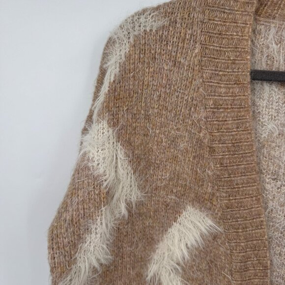 Dreamers neutral open cardigan tan white eyelash mohair look sweater woman’s siz - Picture 4 of 9